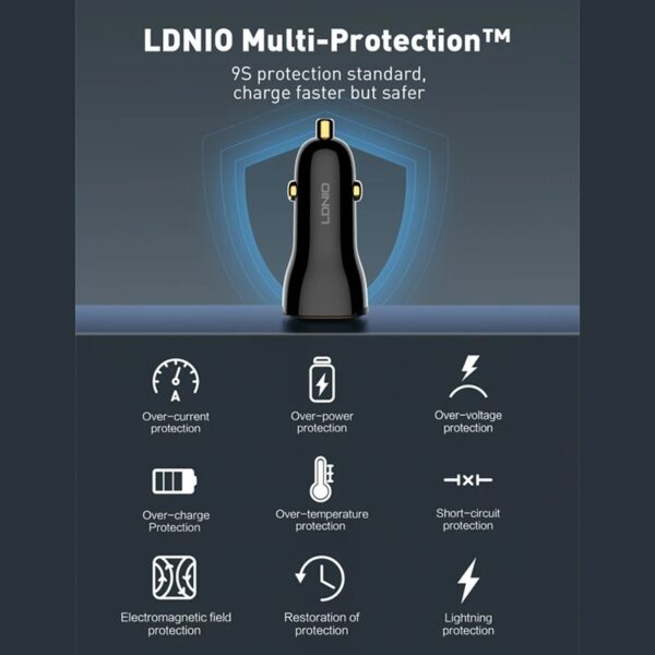 شارژر فندکی 60 وات الدینیو مدل LDNIO C103 به همراه کابل USB-C - Image 4
