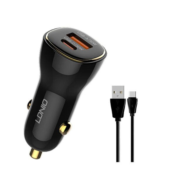 شارژر فندکی 60 وات الدینیو مدل LDNIO C103 به همراه کابل USB-C - Image 1